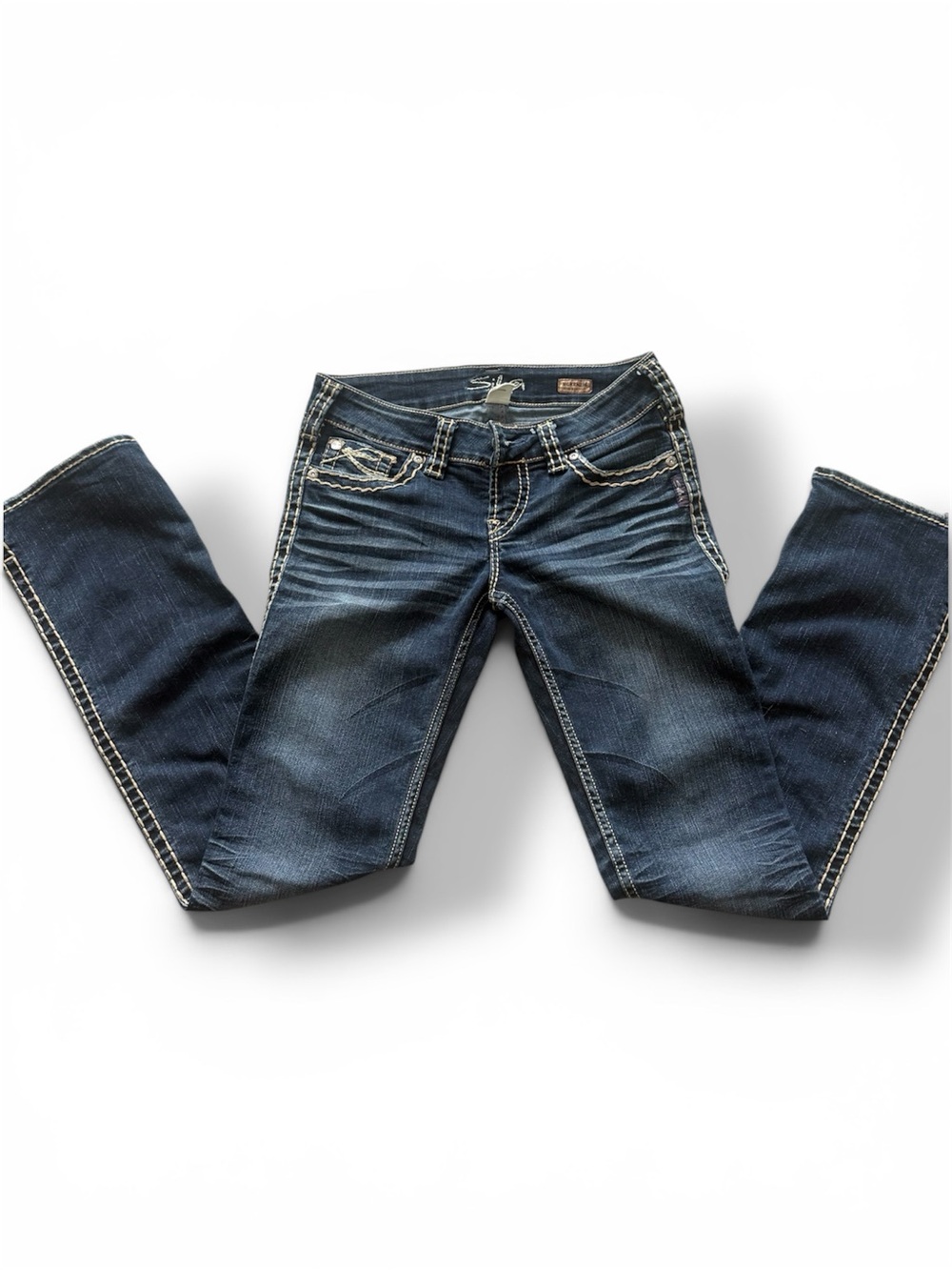 Silver Jeans Dark Indigo Boot Cut Jeans with Contrast Stitching